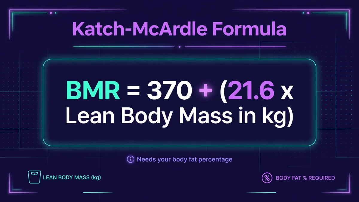 Katch-McArdle formula: BMR equals 370 plus 21.6 times lean body mass in kilograms