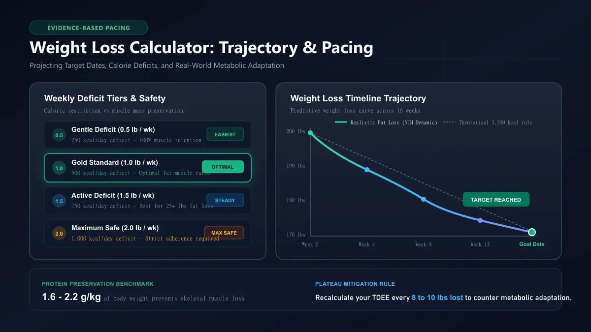 Weight Loss Calculator: Target Goal Date and Safe Calorie Deficit Trajectory